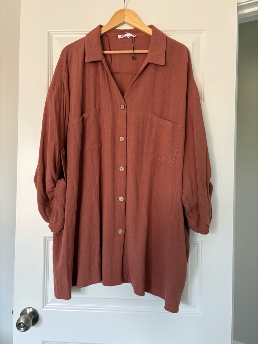 Rust Button-Down Oversized 100% Linen Shirt Women’s Size 20
